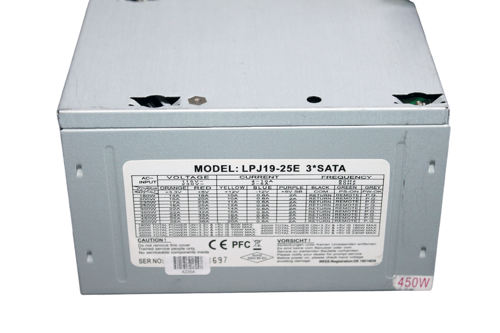 450Watt Linkword LPJ19-25E PC Computer Netzteil SILENT 12cm Lüfter 120mm [01240830013]